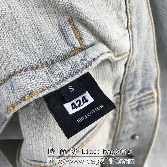 424on Fairfax 洛杉磯潮牌 18fw新款 牛仔連帽夾克 做舊水洗外套 情侶款 ydi1432